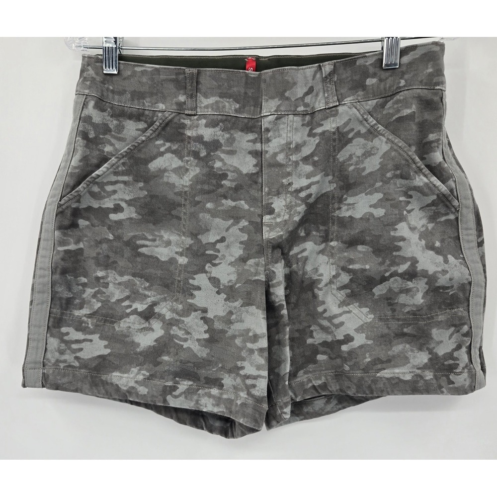 Spanx Stretch‎ Twill Shorts Womens M Gray Camo 4 Way Stretch Pockets